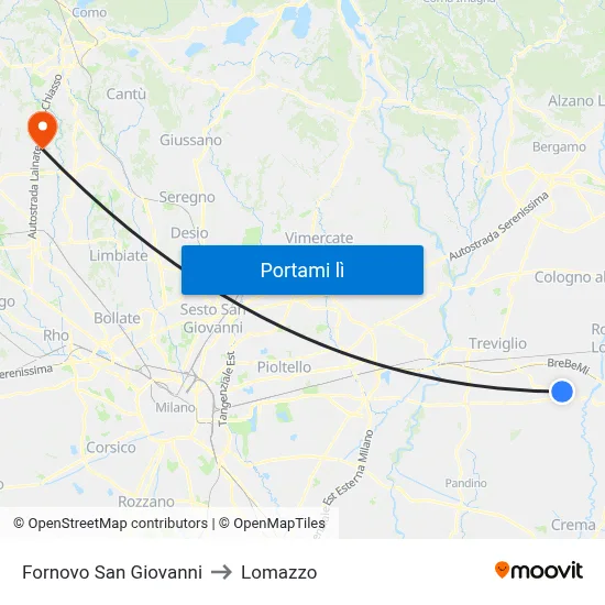 Fornovo San Giovanni to Lomazzo map
