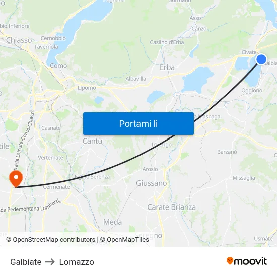 Galbiate to Lomazzo map