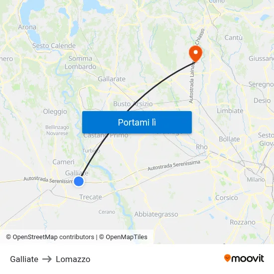Galliate to Lomazzo map