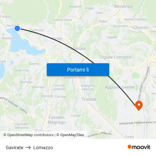 Gavirate to Lomazzo map