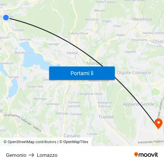 Gemonio to Lomazzo map