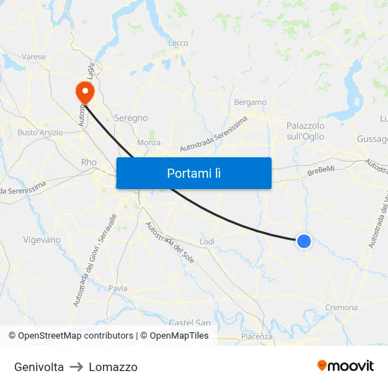 Genivolta to Lomazzo map