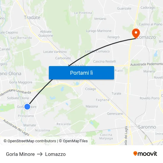 Gorla Minore to Lomazzo map
