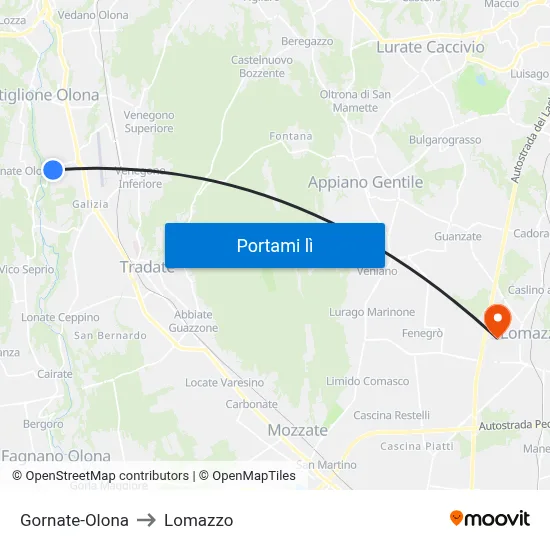 Gornate-Olona to Lomazzo map