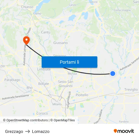 Grezzago to Lomazzo map