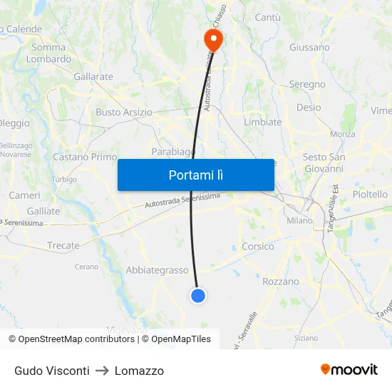 Gudo Visconti to Lomazzo map