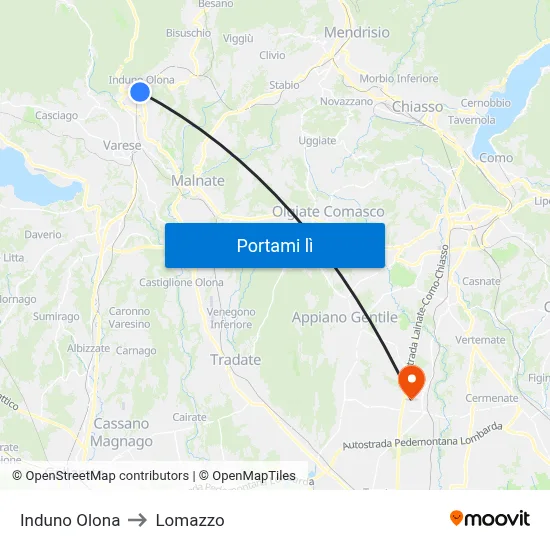 Induno Olona to Lomazzo map