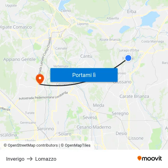Inverigo to Lomazzo map