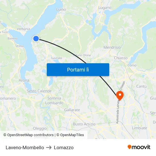 Laveno-Mombello to Lomazzo map