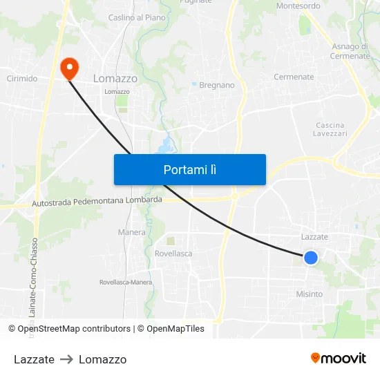 Lazzate to Lomazzo map
