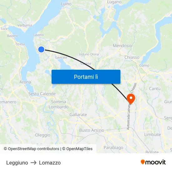 Leggiuno to Lomazzo map