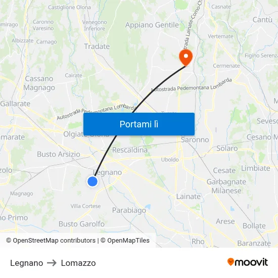 Legnano to Lomazzo map