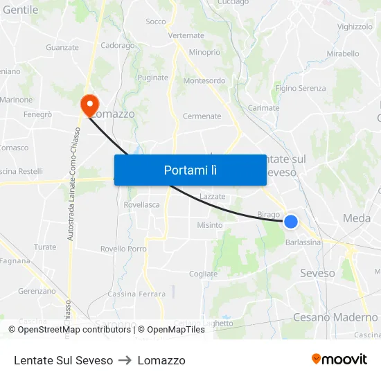 Lentate Sul Seveso to Lomazzo map