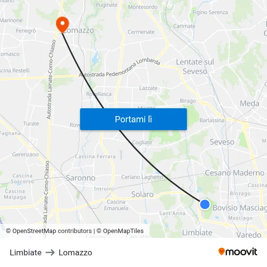 Limbiate to Lomazzo map