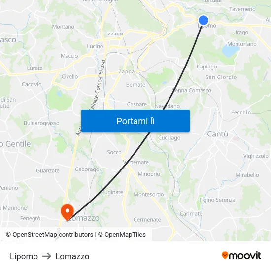 Lipomo to Lomazzo map
