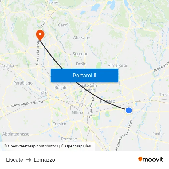 Liscate to Lomazzo map