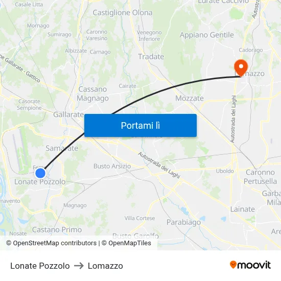 Lonate Pozzolo to Lomazzo map