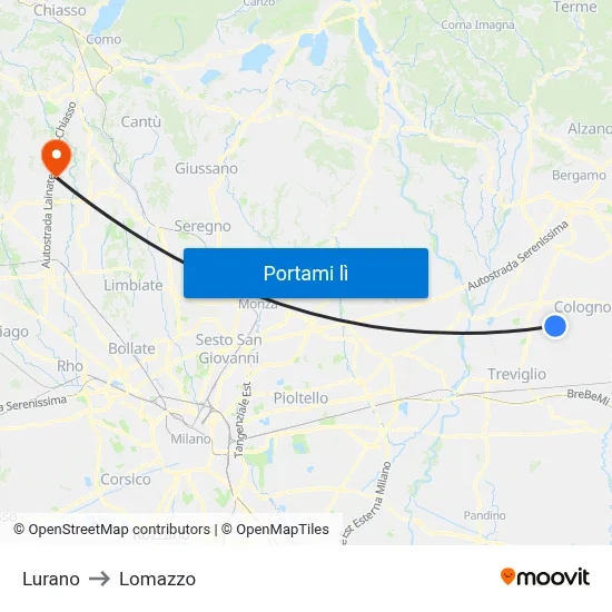 Lurano to Lomazzo map