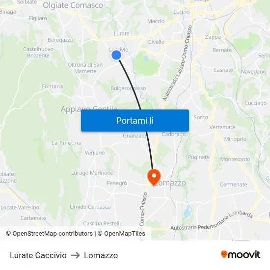 Lurate Caccivio to Lomazzo map