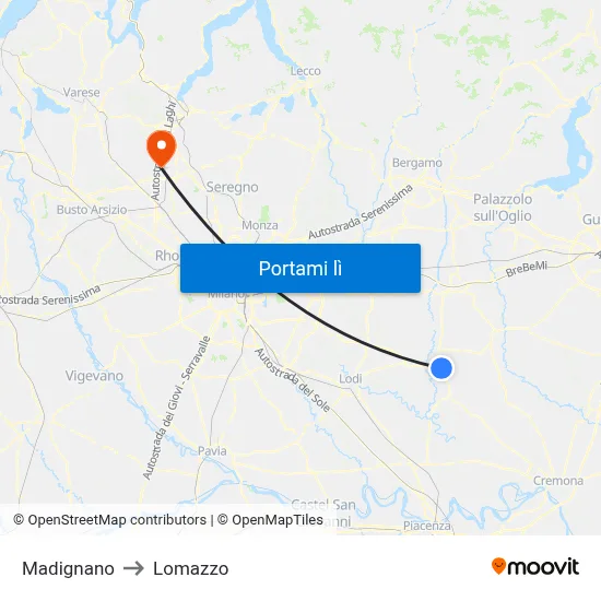 Madignano to Lomazzo map