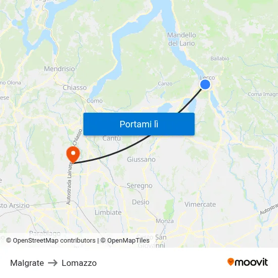 Malgrate to Lomazzo map