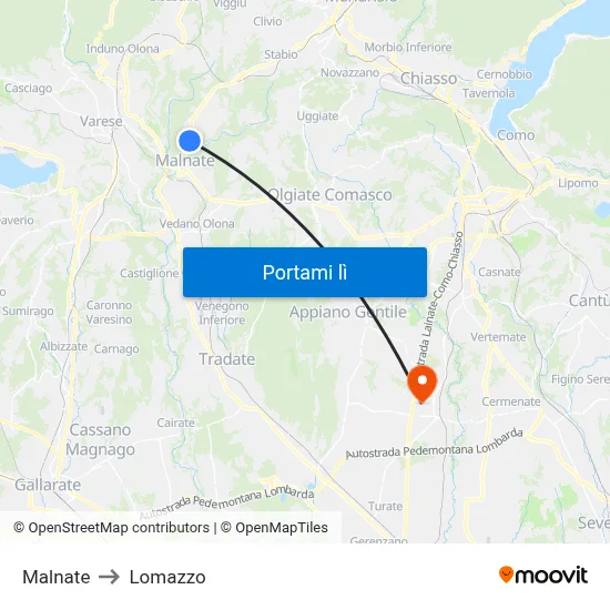 Malnate to Lomazzo map