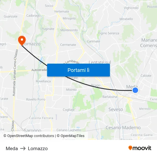 Meda to Lomazzo map