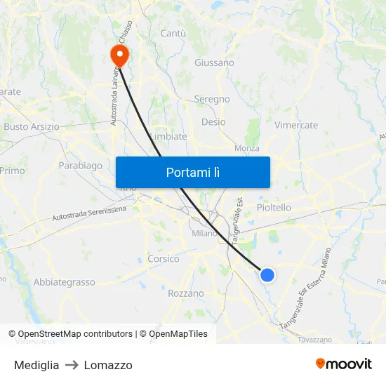 Mediglia to Lomazzo map