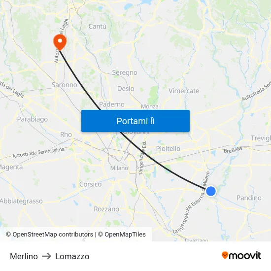 Merlino to Lomazzo map