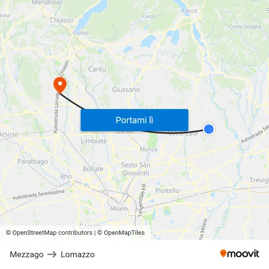 Mezzago to Lomazzo map
