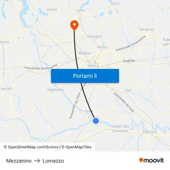 Mezzanino to Lomazzo map