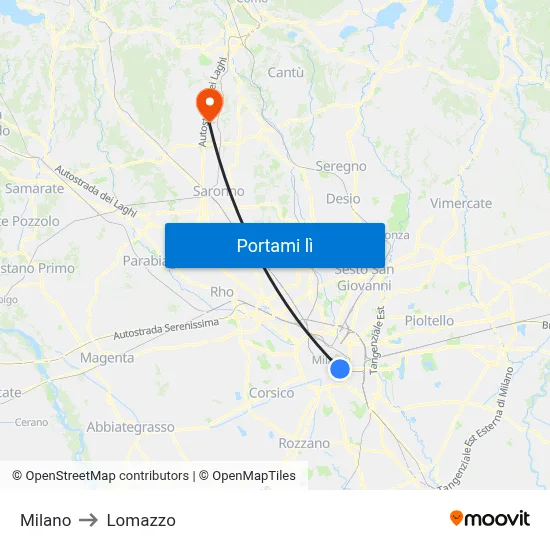 Milano to Lomazzo map