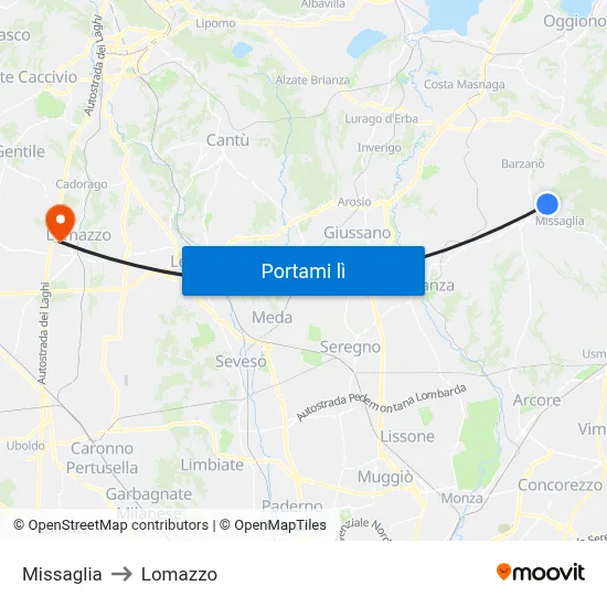 Missaglia to Lomazzo map