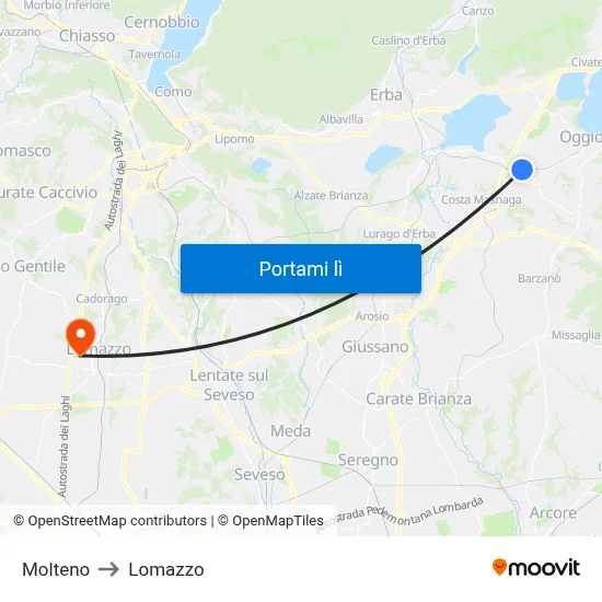 Molteno to Lomazzo map