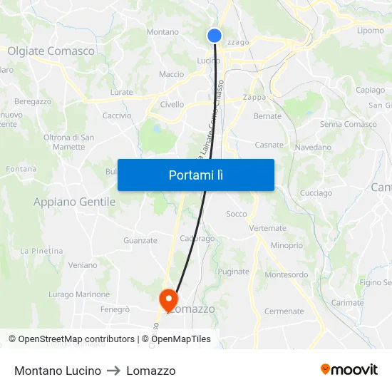 Montano Lucino to Lomazzo map