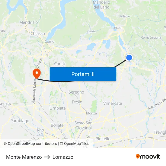 Monte Marenzo to Lomazzo map