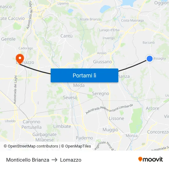 Monticello Brianza to Lomazzo map