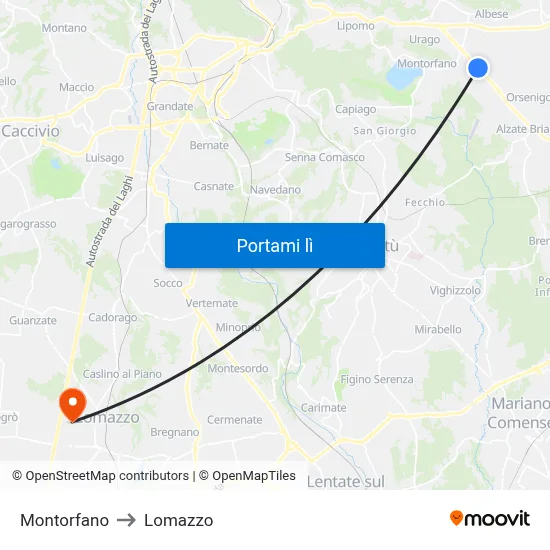 Montorfano to Lomazzo map