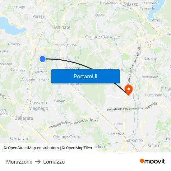 Morazzone to Lomazzo map