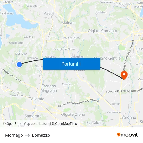 Mornago to Lomazzo map
