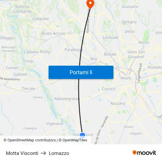 Motta Visconti to Lomazzo map