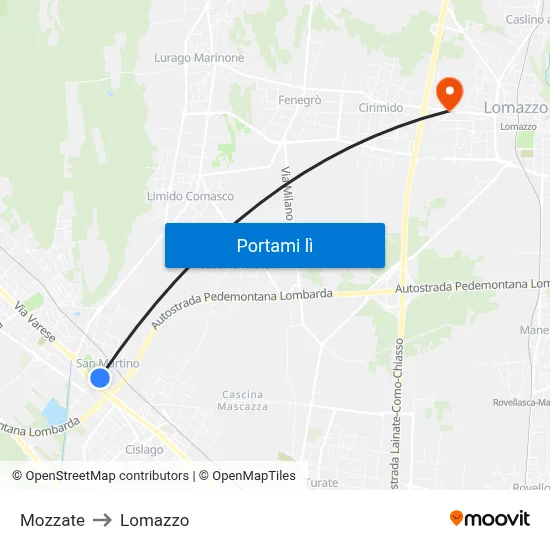 Mozzate to Lomazzo map