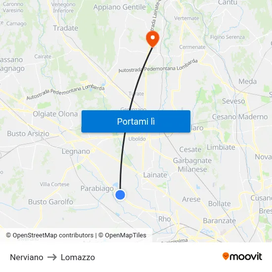 Nerviano to Lomazzo map