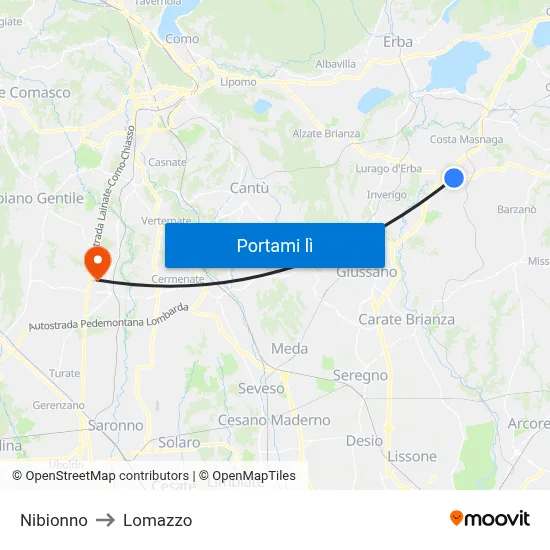 Nibionno to Lomazzo map