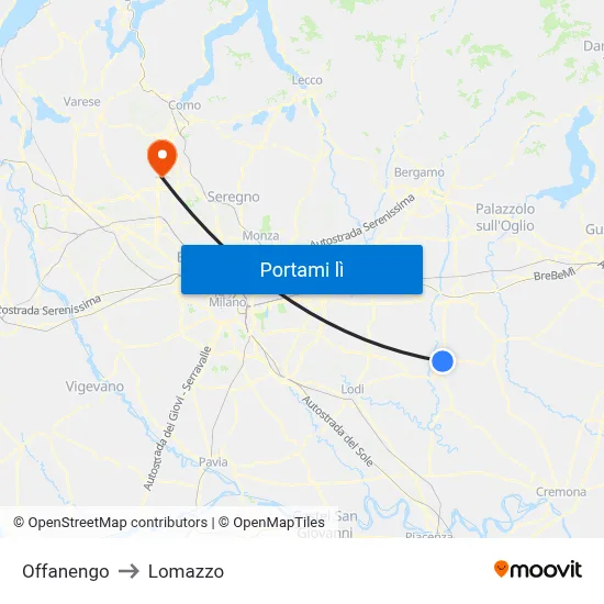 Offanengo to Lomazzo map