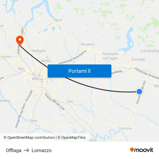 Offlaga to Lomazzo map