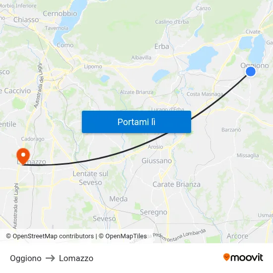 Oggiono to Lomazzo map