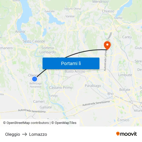 Oleggio to Lomazzo map