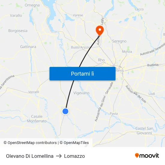 Olevano Di Lomellina to Lomazzo map