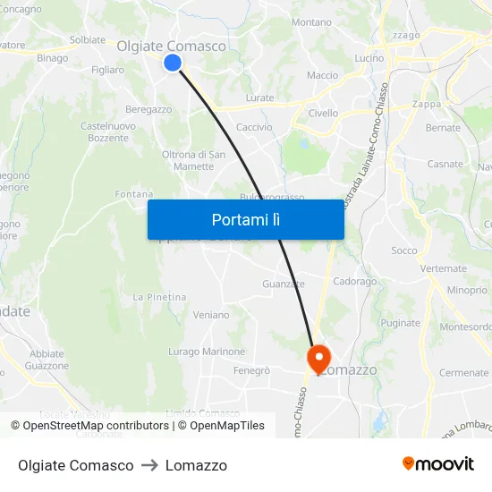 Olgiate Comasco to Lomazzo map